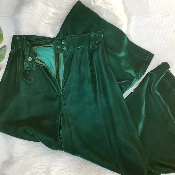 Vintage 1970’s Green Velvet Wide Leg Pants Christmas Alex Coleman California - Picture 6 of 14